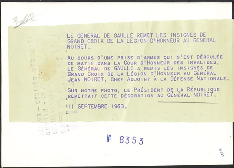 Il generale De Gaulle e.il generale Noiret 1963 Ft 37625 - Stampa 18x13 cm - Farabola Stampa ai sali d'argento