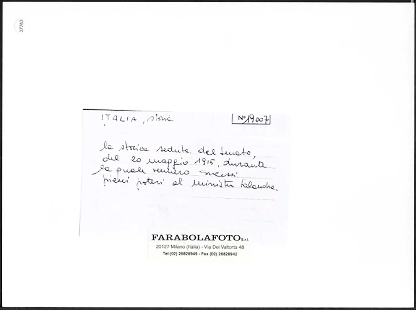 Il Senato concede pieni poteri a Salandra 1915 Ft 37763 - Stampa 24x18 cm - Farabola Stampa ai sali d'argento (anni 90)