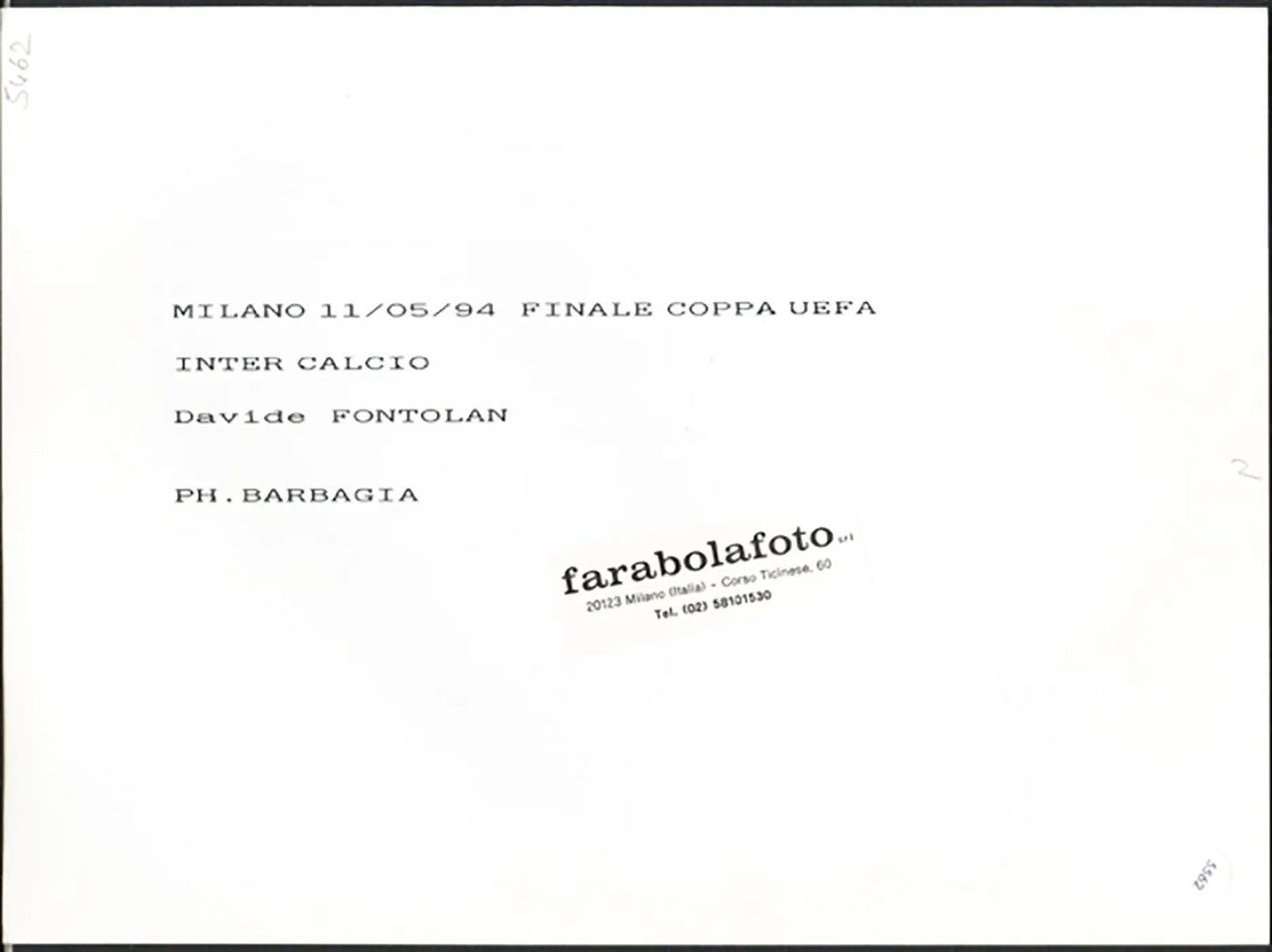 Inter Finale Coppa Uefa Fontolan 1994 Ft 5562 - Stampa 24x18 cm - Farabola Stampa ai sali d'argento