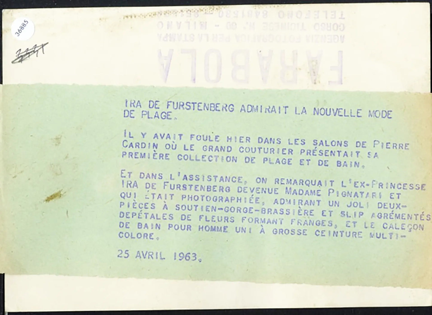 Ira von Furstenberg Sfilata Cardin 1963 Ft 36885 - Stampa 18x13 cm - Farabola Stampa ai sali d'argento