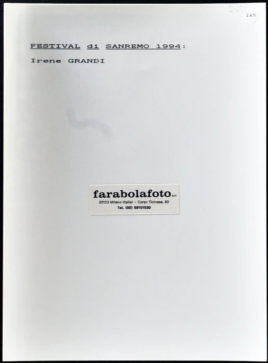 Irene Grandi Festival di Sanremo 1994 Ft 2476 - Stampa 24x18 cm - Farabola Stampa ai sali d'argento