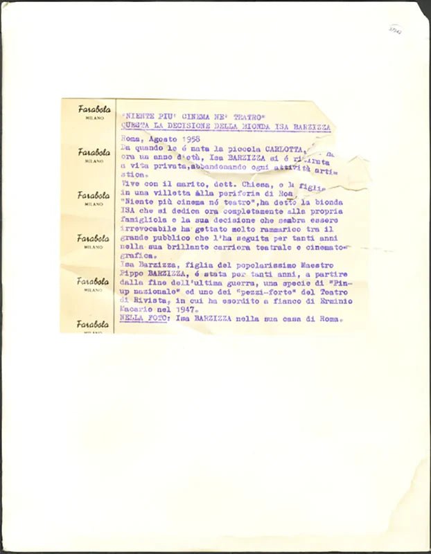 Isa Barzizza nella sua casa di Roma 1958 Ft 37342 - Stampa 20x30 cm - Farabola Stampa ai sali d'argento (anni 90)