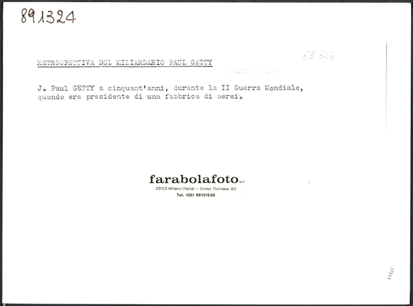 J. Paul Getty 1942 Ft 37565 - Stampa 24x18 cm - Farabola Stampa ai sali d'argento (anni 90)