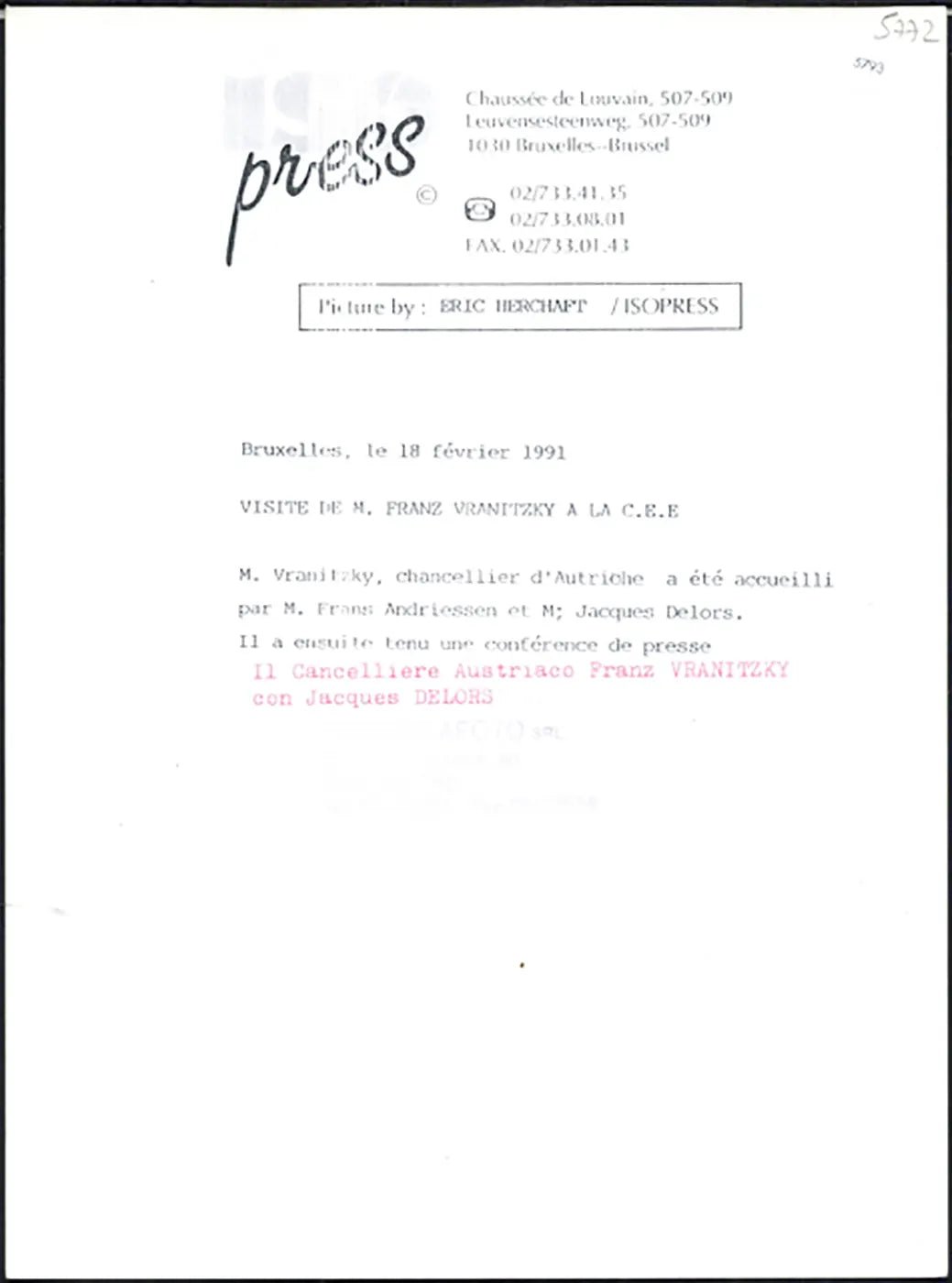 Jacques Delors e Franz Vranitzky 1991 Ft 5793 - Stampa 24x18 cm - Farabola Stampa ai sali d'argento