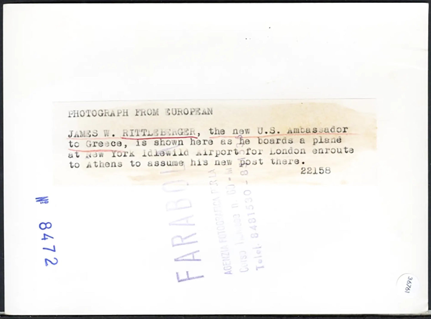 James Rittleberger Ambasciatore Usa 1958 Ft 36761 - Stampa 13x18 cm - Farabola Stampa ai sali d'argento