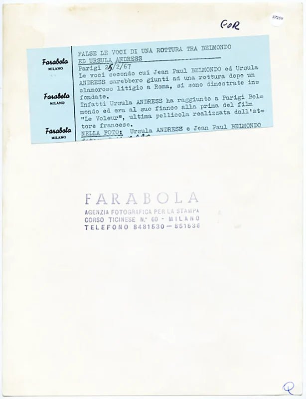 Jean Paul Belmondo e Ursula Andress 1967 Ft 37259 - Stampa 21x27 cm - Farabola Stampa ai sali d'argento