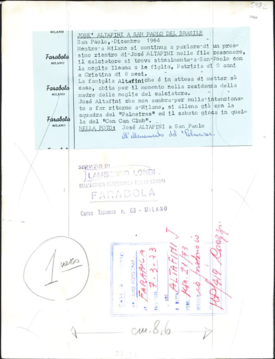 José Altafini al Palmeiras 1964 Ft 5769 - Stampa 21x27 cm - Farabola Stampa ai sali d'argento