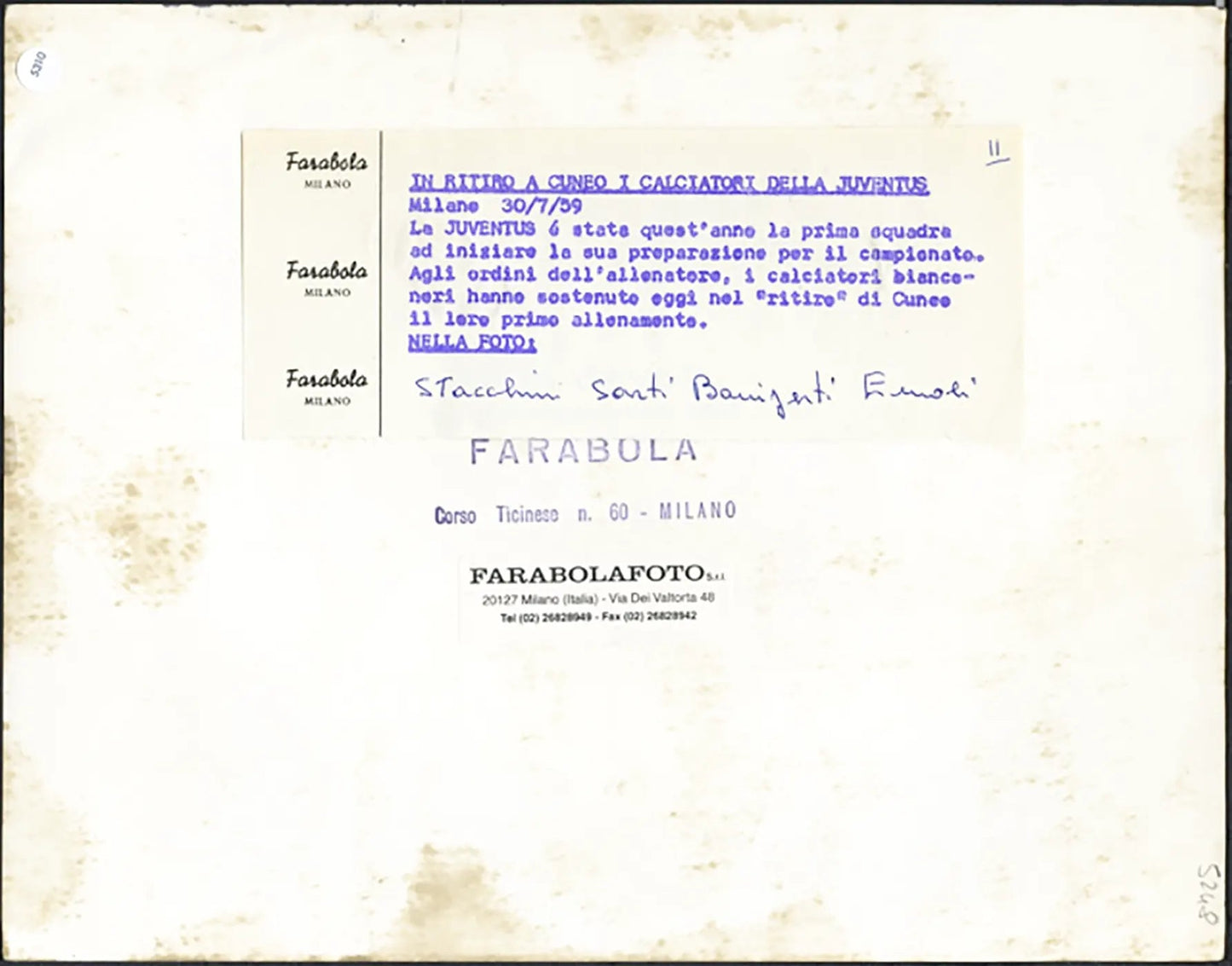 Juventus in ritiro a Cuneo 1959 Ft 5310 - Stamp 21x27 cm - Farabola Stampa ai sali d'argento