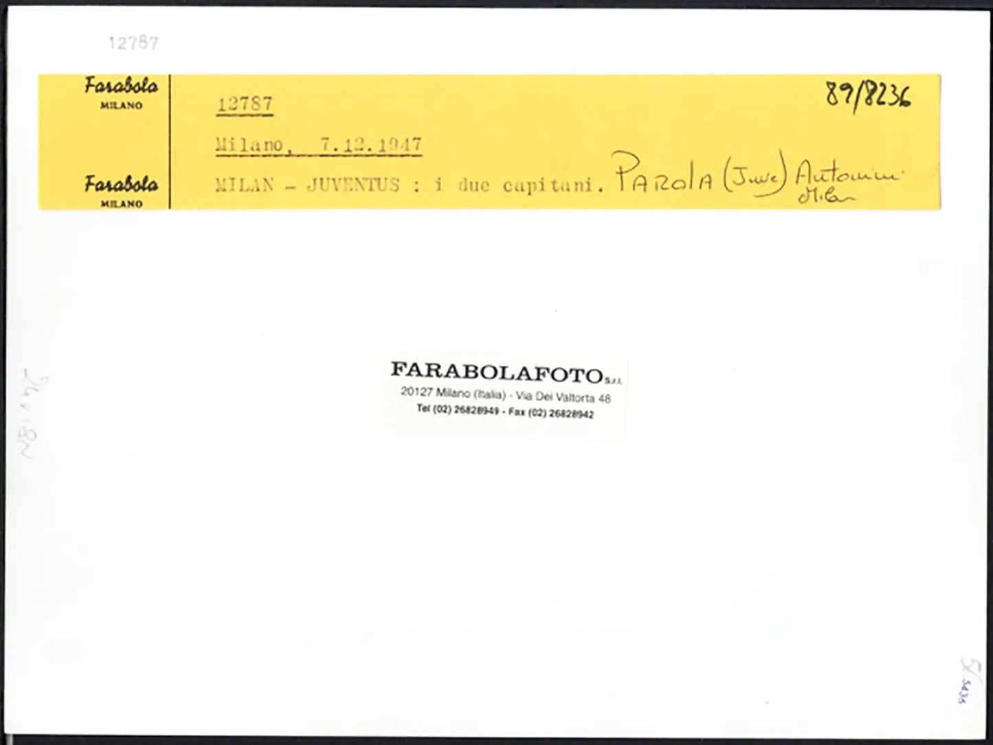 Juventus vs Milan 1947 Scambio doni Ft 5436 - Stampa 24x18 cm - Farabola Stampa ai sali d'argento (anni 90)