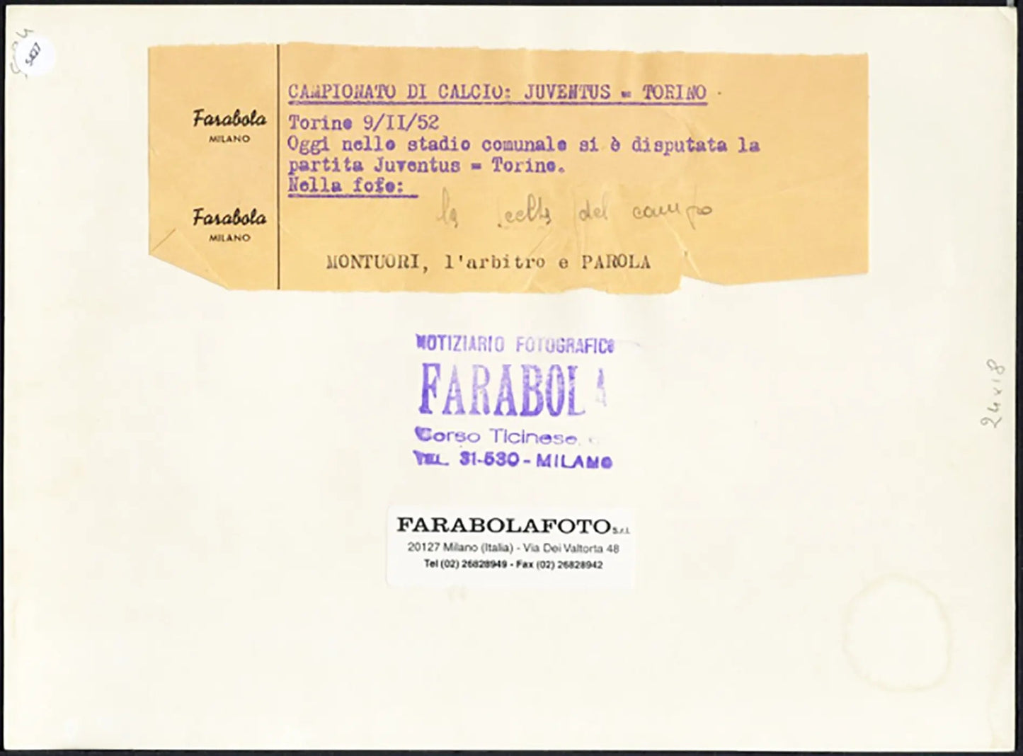 Juventus vs Torino 1952 Capitani Ft 5427 - Stampa 24x18 cm - Farabola Stampa ai sali d'argento