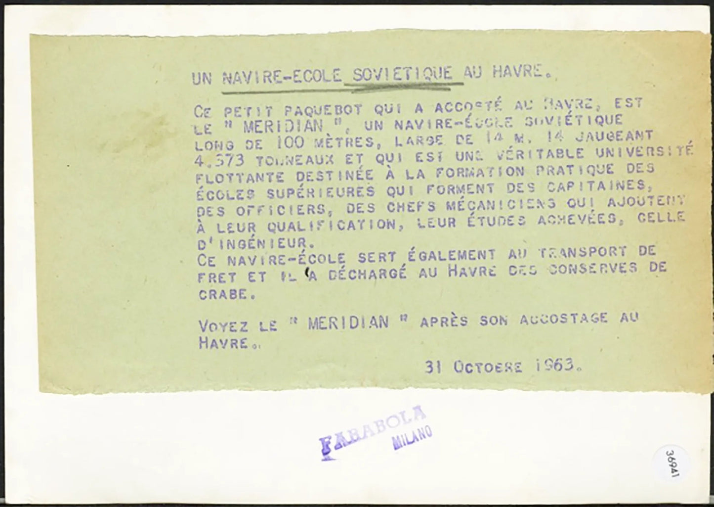 La nave - scuola sovietica Meridiano 1963 Ft 36941 - Stampa 13x18 cm - Farabola Stampa ai sali d'argento
