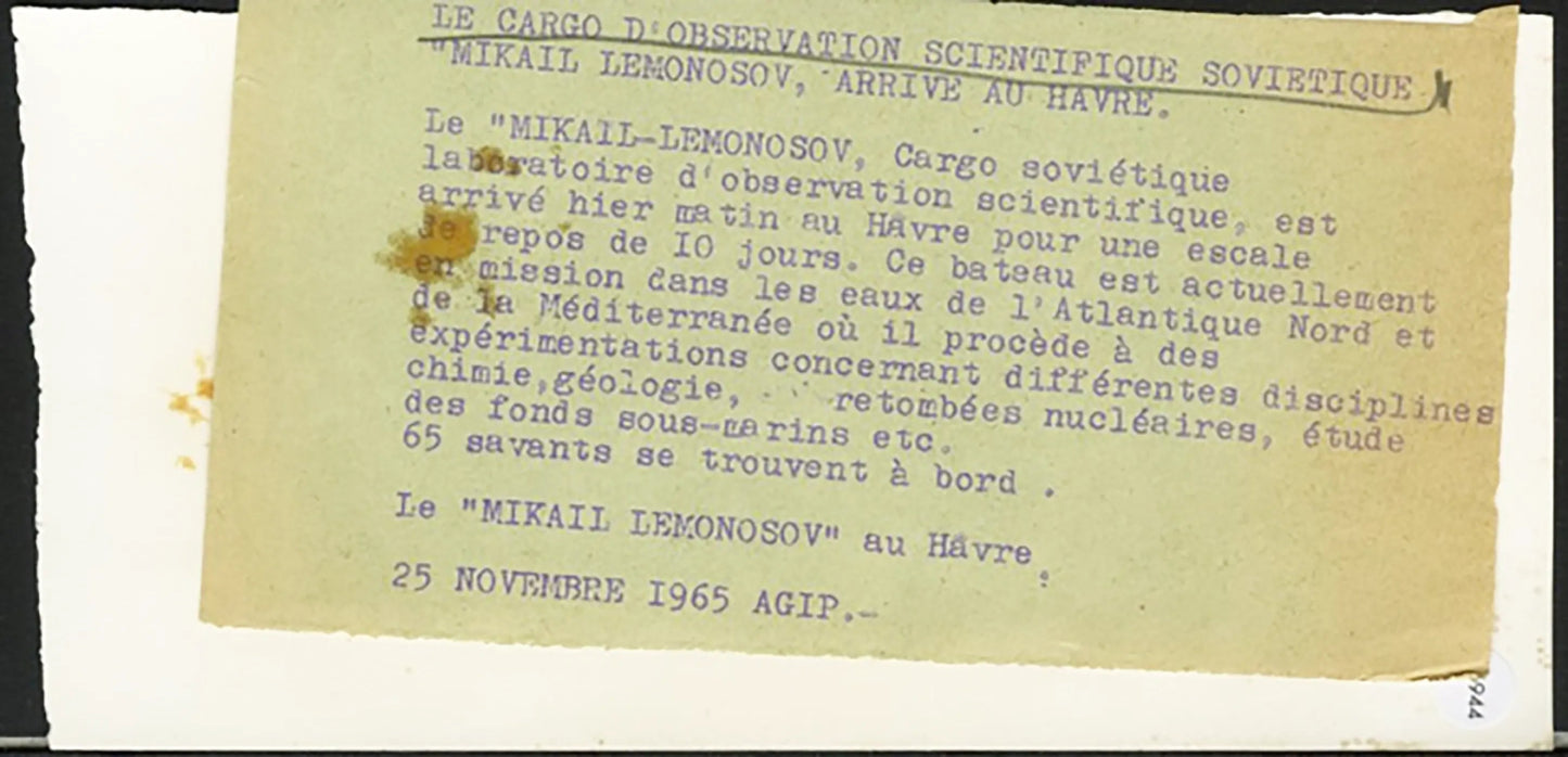 La nave sovietica Mikail - Lemonosov 1965 Ft 36944 - Stampa 15x9 cm - Farabola Stampa ai sali d'argento