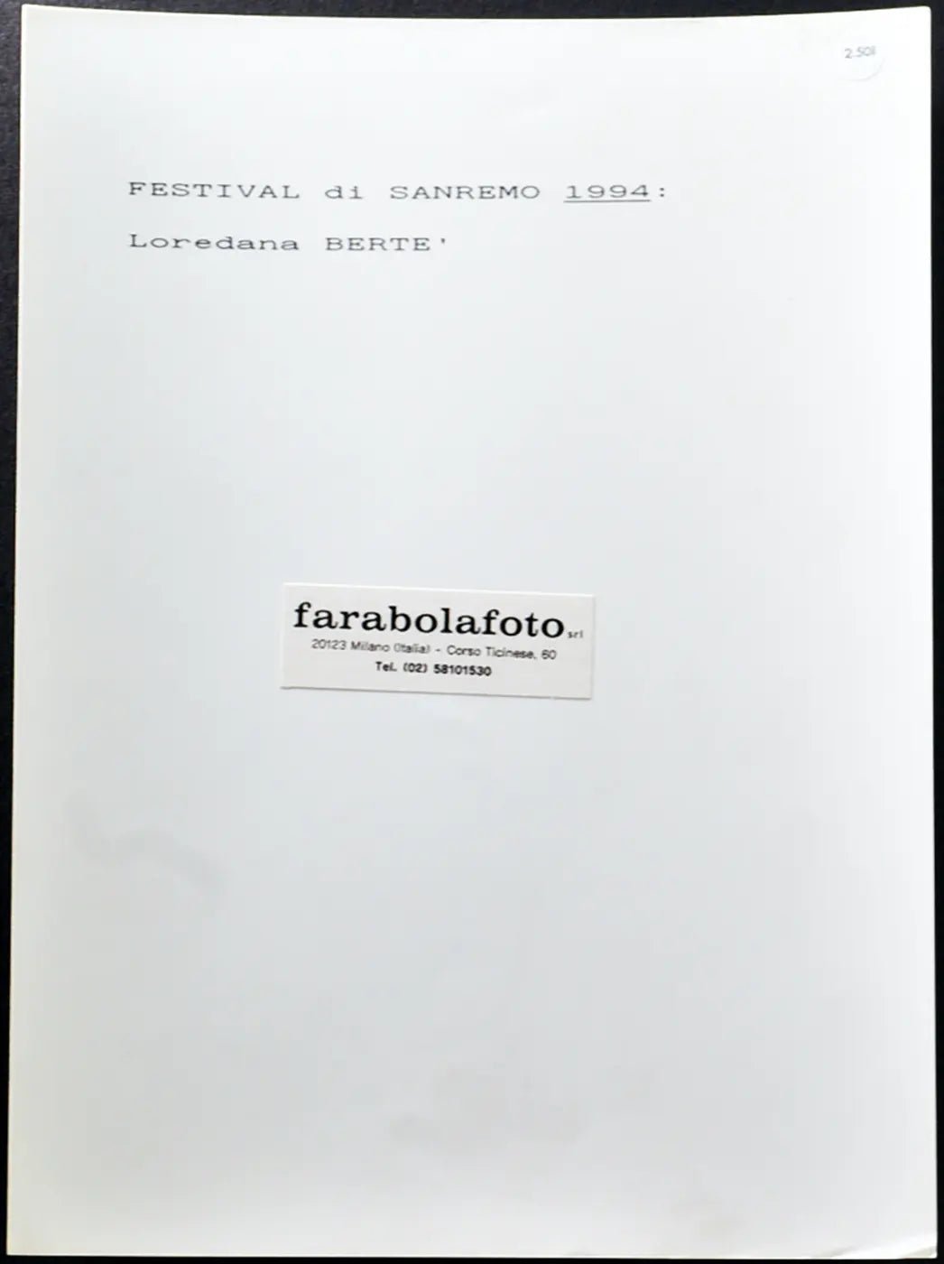 Loredana Bertè Festival di Sanremo 1994 Ft 2501 - Stampa 24x18 cm - Farabola Stampa ai sali d'argento