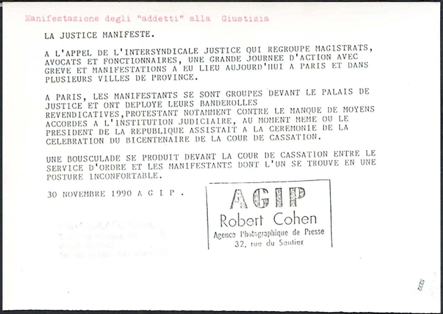 Manifestazione addetti giustizia Parigi 1990 Ft 5232 - Stampa 21x15 cm - Farabola Stampa ai sali d'argento