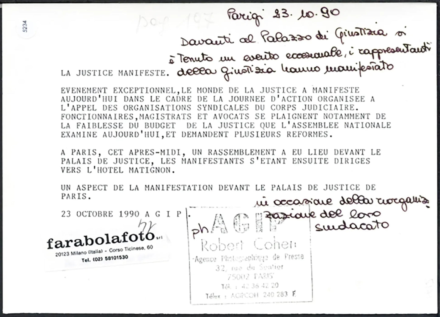 Manifestazione addetti giustizia Parigi 1990 Ft 5234 - Stampa 21x15 cm - Farabola Stampa ai sali d'argento