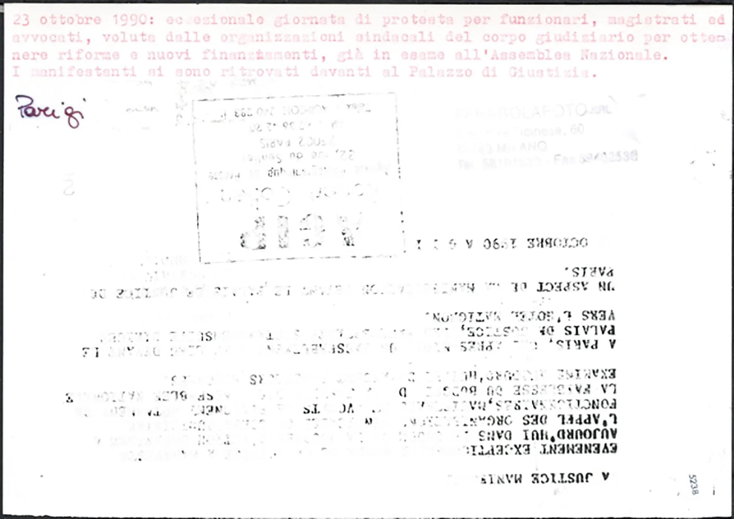 Manifestazione addetti giustizia Parigi 1990 Ft 5238 - Stampa 21x15 cm - Farabola Stampa ai sali d'argento