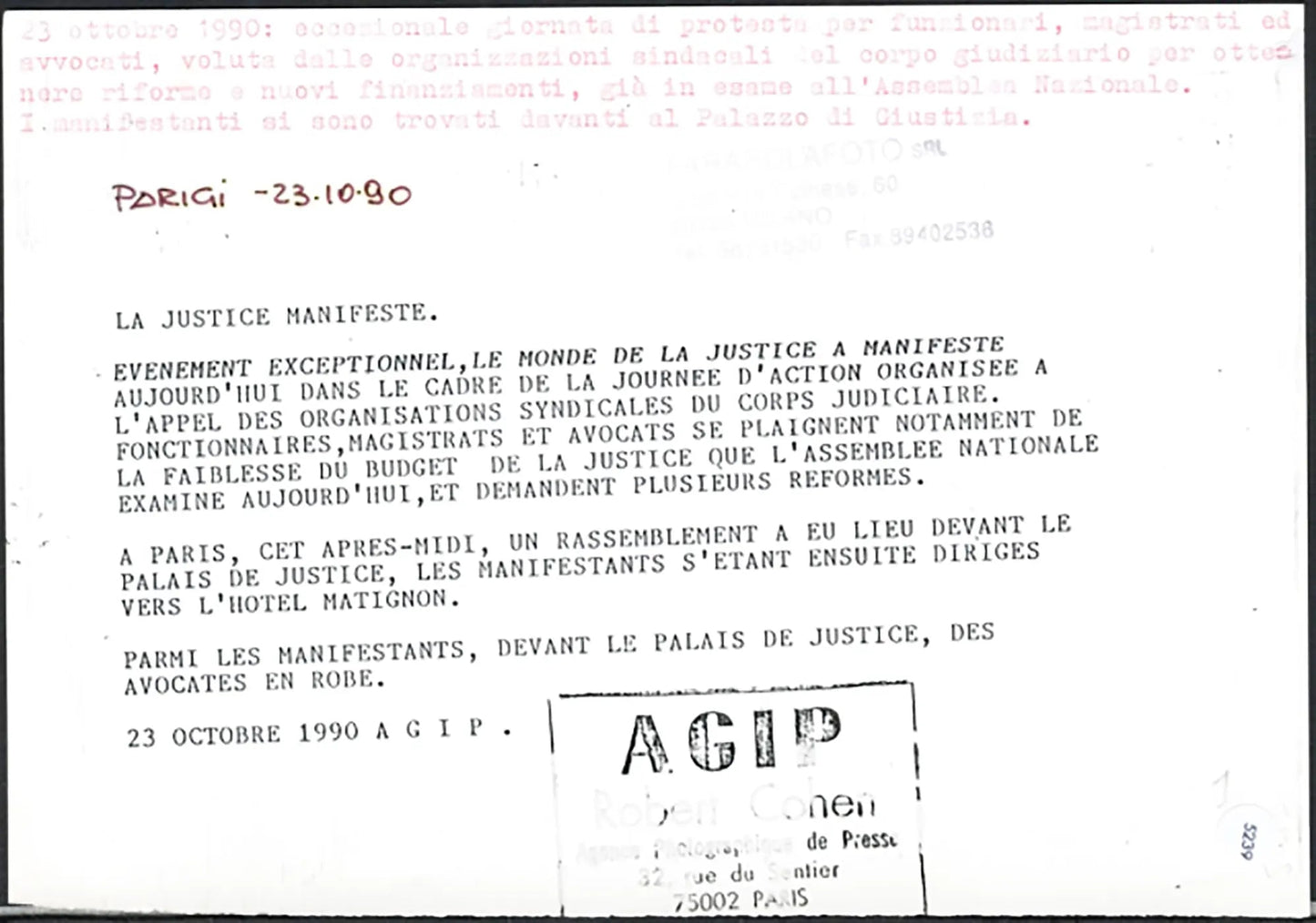 Manifestazione addetti giustizia Parigi 1990 Ft 5239 - Stampa 21x15 cm - Farabola Stampa ai sali d'argento