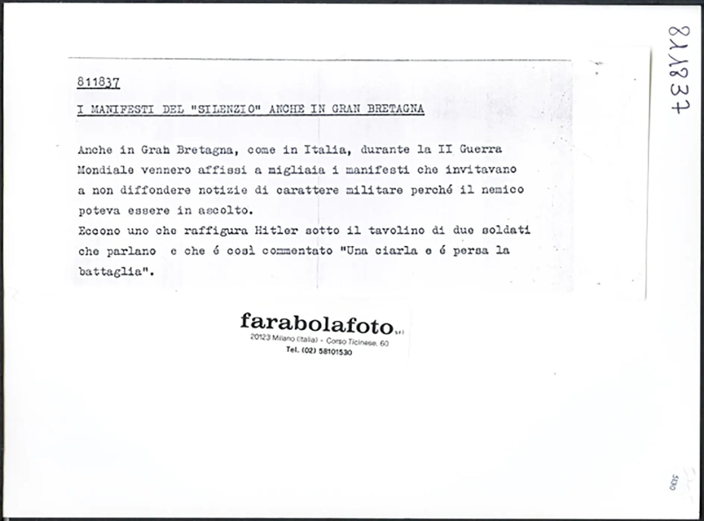 Manifesto del silenzio II Guerra Mondiale Ft 5130 - Stampa 24x18 cm - Farabola Stampa ai sali d'argento (anni 90)