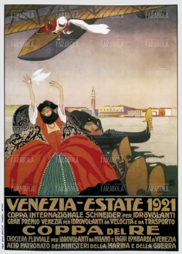 Manifesto pubblicitario della manifestazione per idrovolanti Coppa del Re a Venezia, 1921 - Farabola Immagine digitale