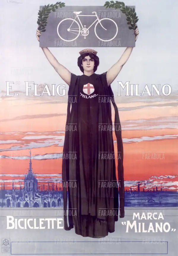 Manifesto pubblicitario delle biciclette Milano, anni 10 - Farabola Immagine digitale