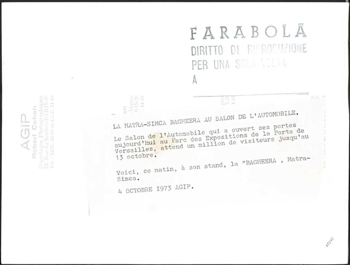 Matra - Simca Salone Auto Parigi 1973 Ft 36524 - Stampa 24x18 cm - Farabola Stampa ai sali d'argento