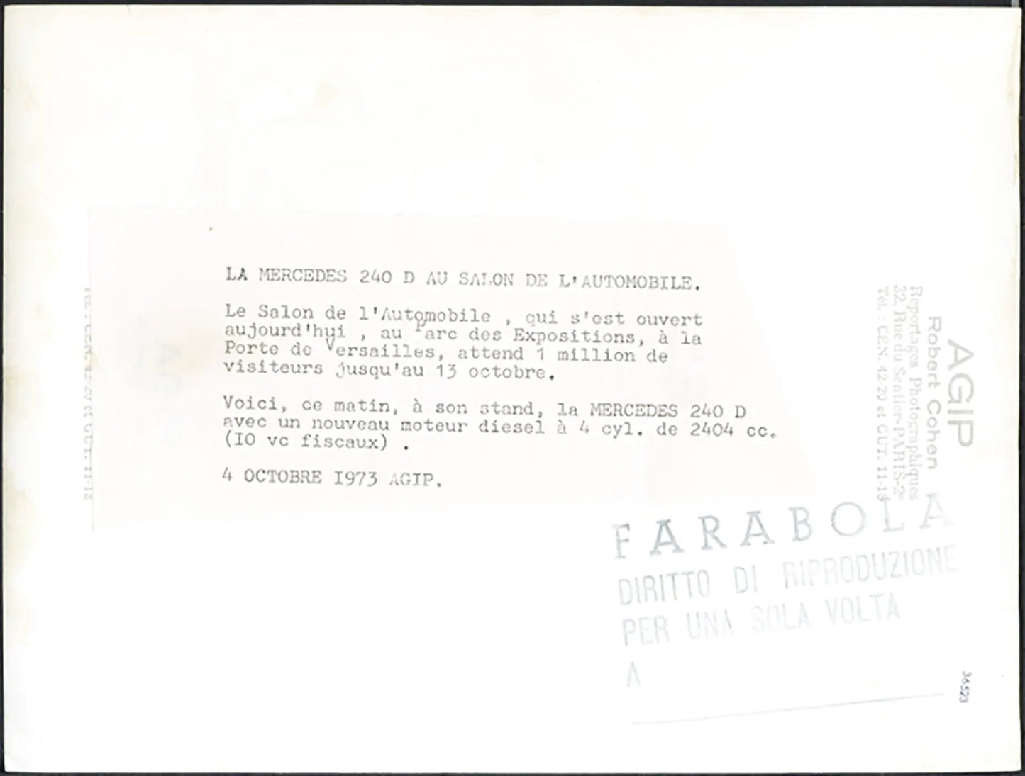 Mercedes 240 D Salone Auto Parigi 1973 Ft 36523 - Stampa 24x18 cm - Farabola Stampa ai sali d'argento