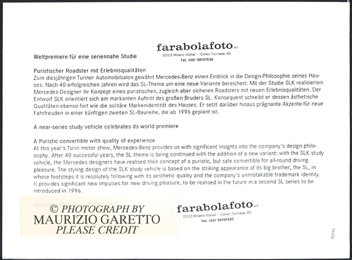 Mercedes SLK Salone Auto Torino 1994 Ft 36532 - Stampa 24x18 cm - Farabola Stampa ai sali d'argento