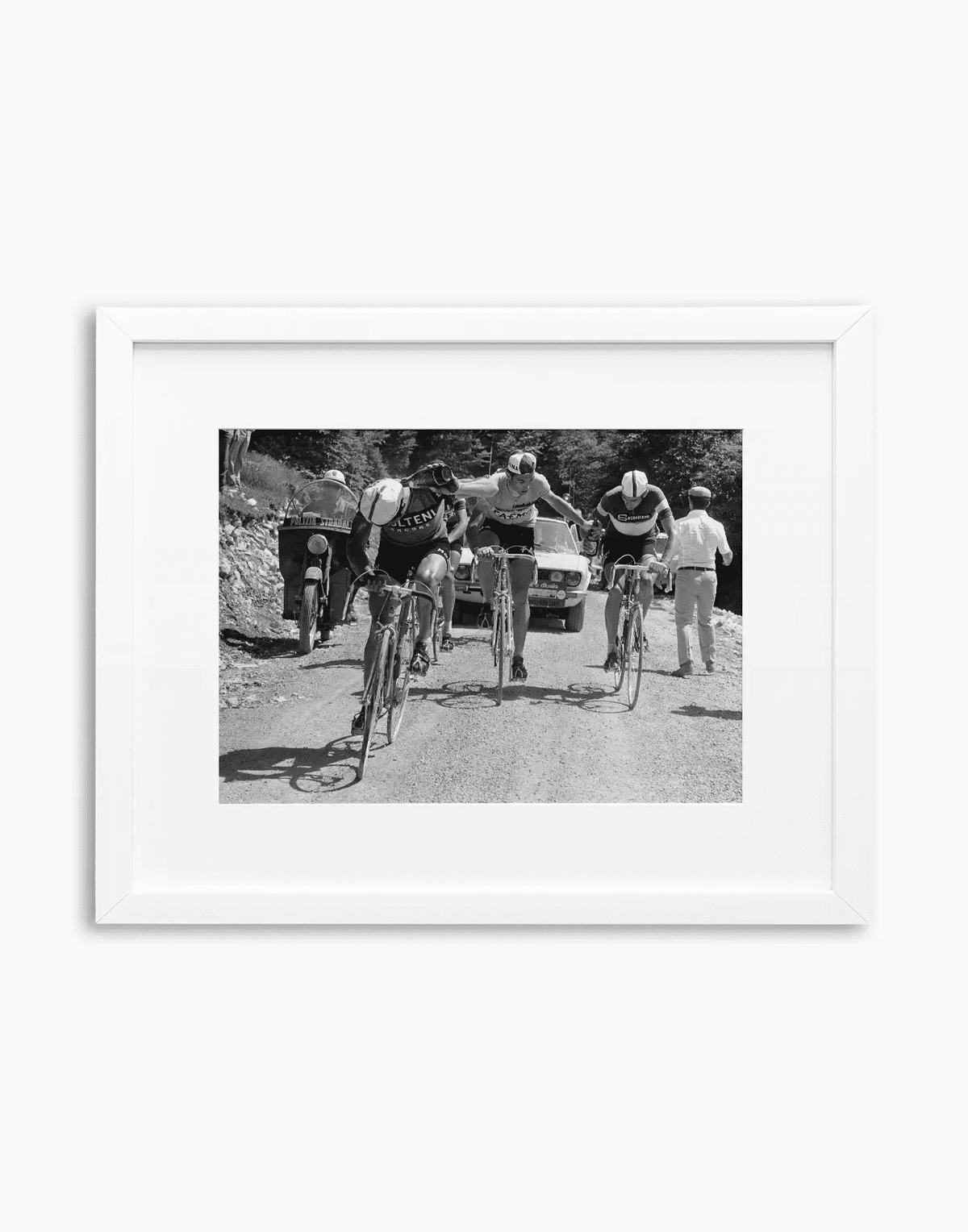 Merckx e Gimondi, Giro d'Italia 1969 — stampa fine art con cornice bianca