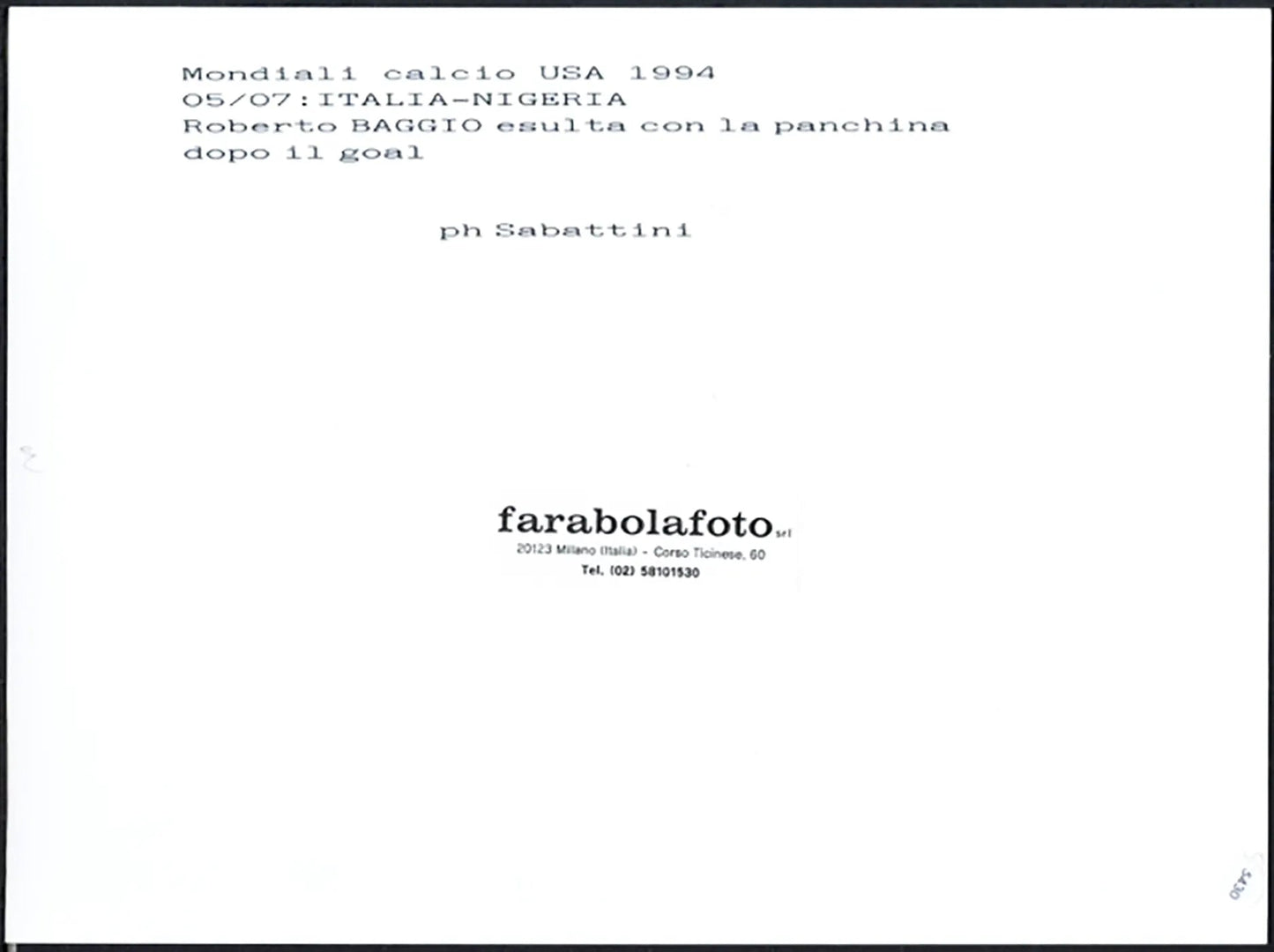 Mondiali 1994 Italia vs Nigeria Baggio Gol Ft 5430 - Stampa 24x18 cm - Farabola Stampa ai sali d'argento