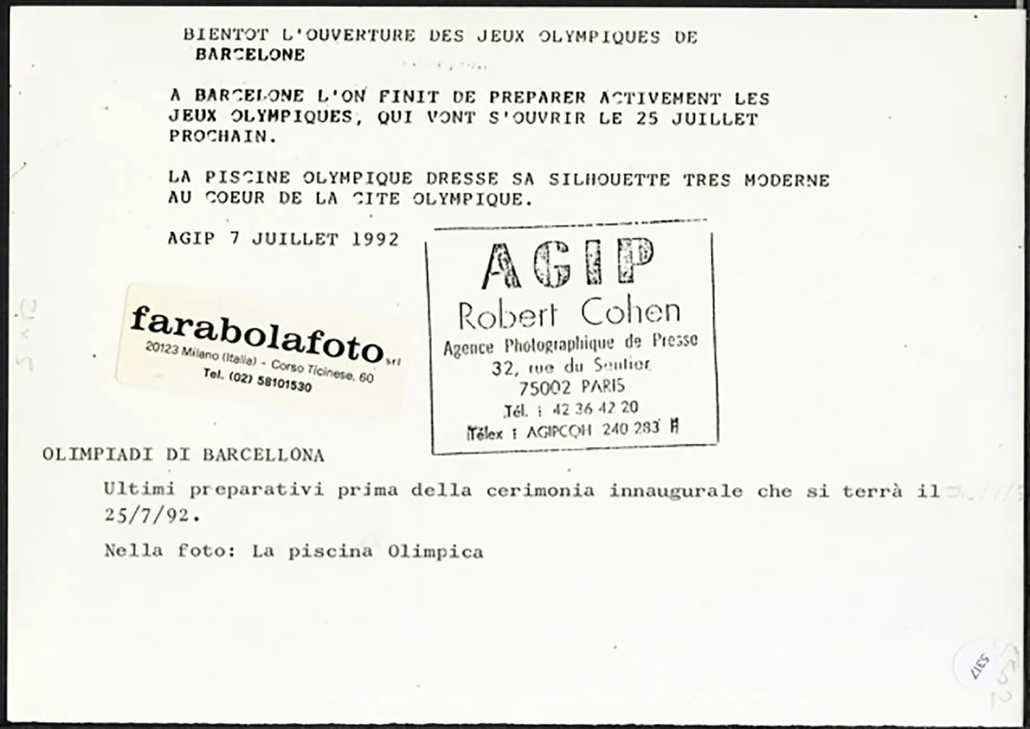 Olimpiadi Barcellona 1992 Piscina Ft 5317 - Stampa 21x15 cm - Farabola Stampa ai sali d'argento
