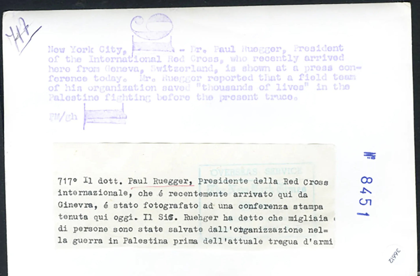 Paul Ruegger presidente Croce Rossa 1962 Ft 36612 - Stampa 20x15 cm - Farabola Stampa ai sali d'argento