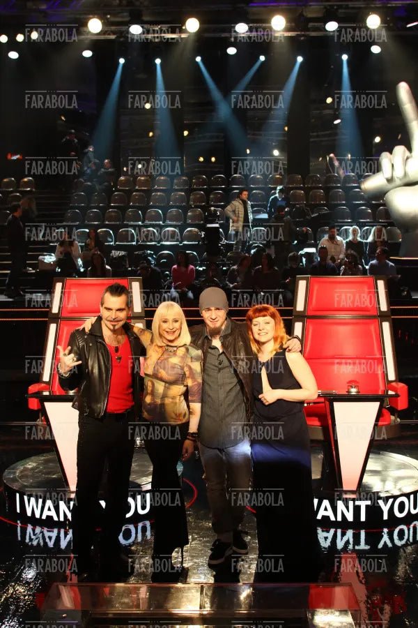 Piero Pelù, Raffaella Carrà, J - Ax e Noemi, conferenza stampa The Voice of Italy, 2014 - Farabola Immagine digitale
