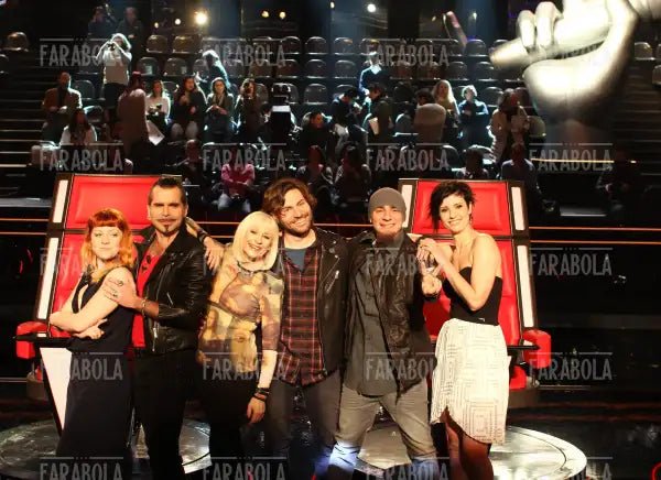 Piero Pelù, Raffaella Carrà, J - Ax e Noemi, conferenza stampa The Voice of Italy, 2014 - Farabola Immagine digitale