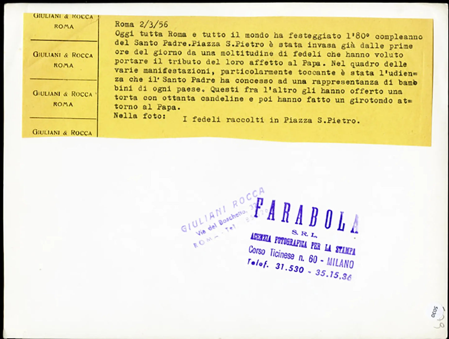 Pio XII compie 80 anni Roma 1956 Ft 5030 - Stampa 24x18 cm - Farabola Stampa ai sali d'argento
