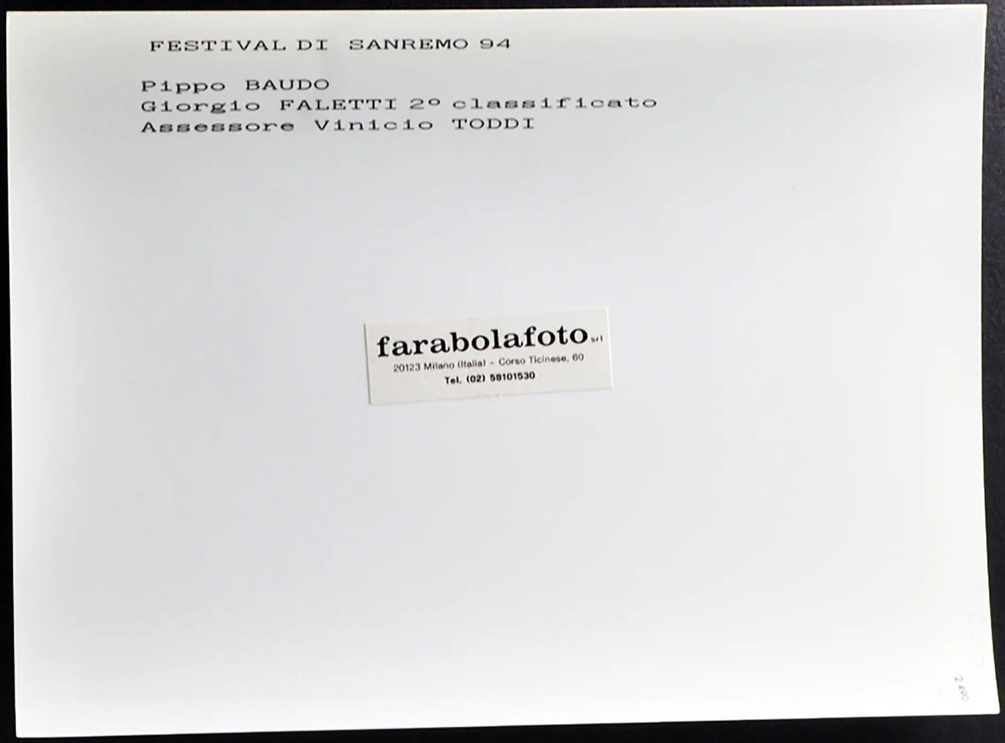 Pippo Baudo Giorgio Faletti Sanremo 1994 Ft 2490 - Stampa 24x18 cm - Farabola Stampa ai sali d'argento