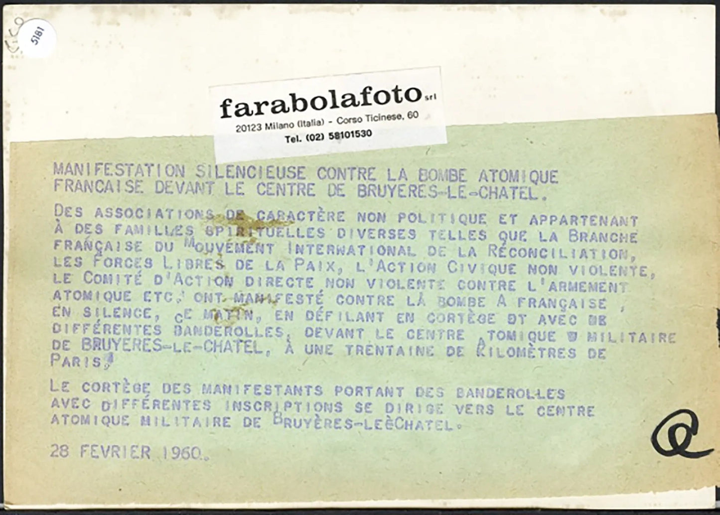 Protesta contro la guerra Francia 1960 Ft 5181 - Stampa 13x18 cm - Farabola Stampa ai sali d'argento