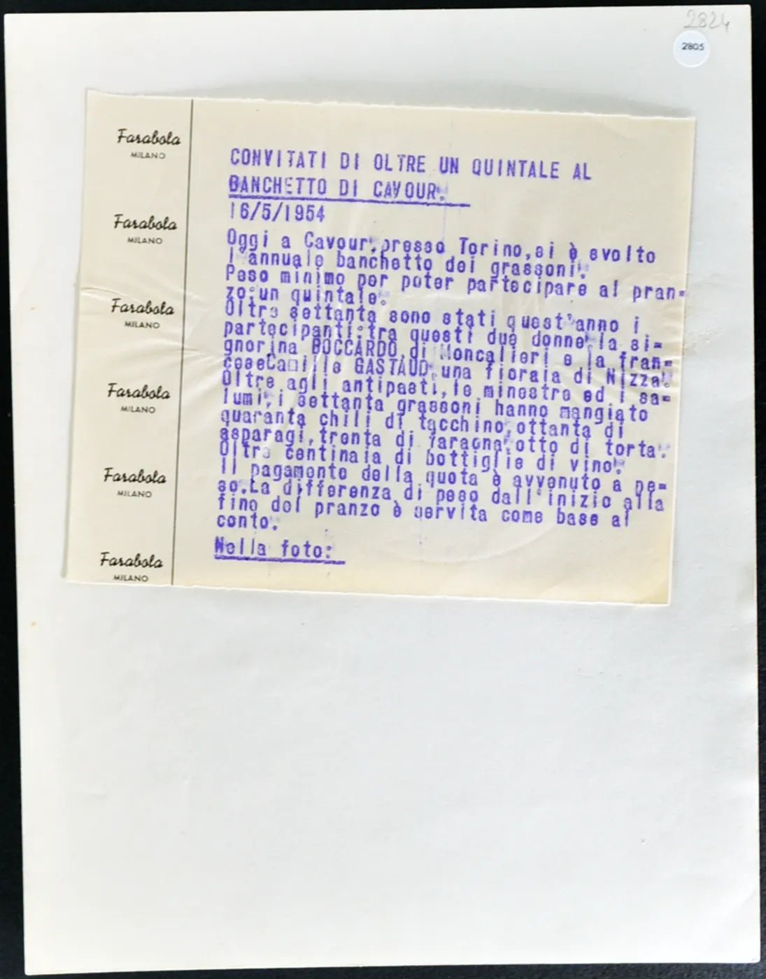 Raduno dei Grassoni 1954 Ft 2805 - Stampa 21x27 cm - Farabola Stampa ai sali d'argento