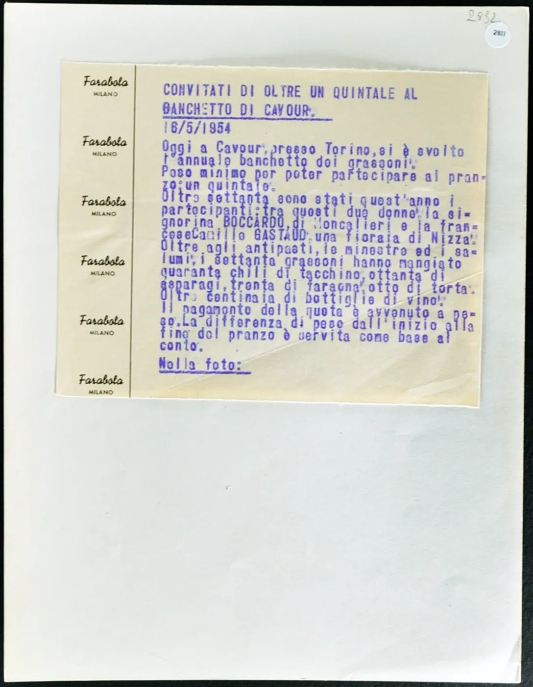 Raduno dei Grassoni 1954 Ft 2811 - Stampa 21x27 cm - Farabola Stampa ai sali d'argento