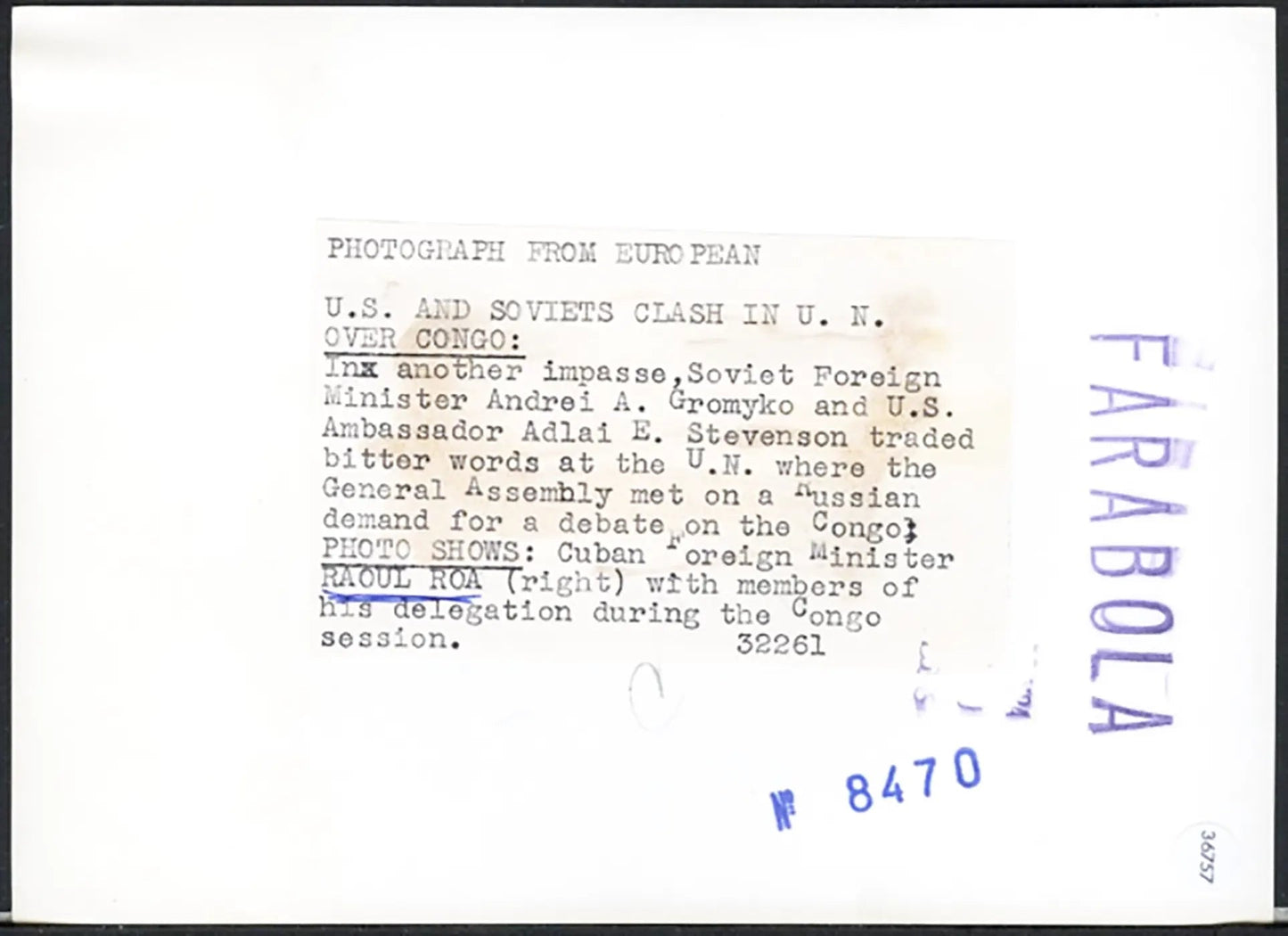 Raoul Roa ministro Esteri Cuba 1961 Ft 36757 - Stampa 13x18 cm - Farabola Stampa ai sali d'argento