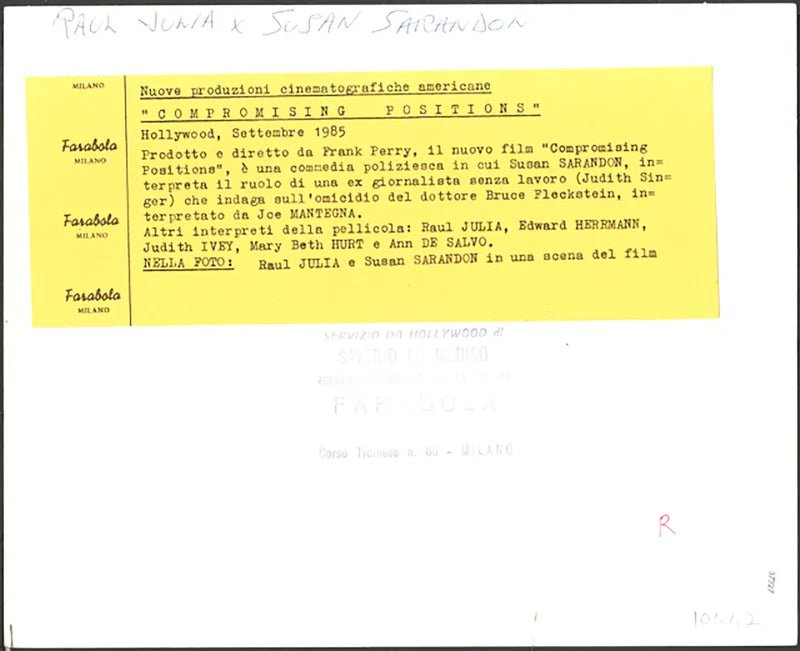 Raul Julia e Susan Sarandon film 1985 Ft 37327 - Stampa 21x27 cm - Farabola Stampa ai sali d'argento