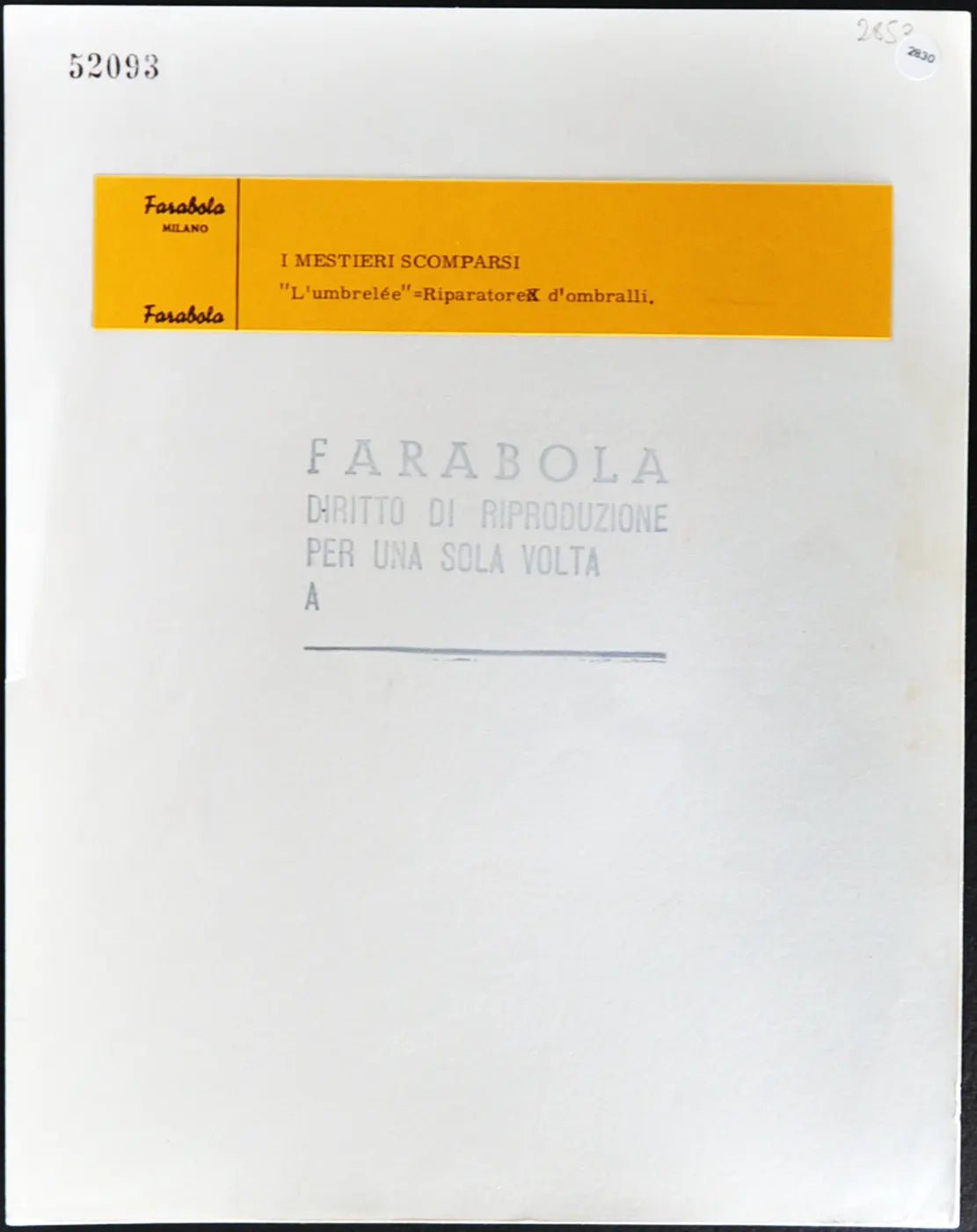 Riparatore ombrelli Milano anni 50 Ft 2830 - Stampa 21x27 cm - Farabola Stampa ai sali d'argento