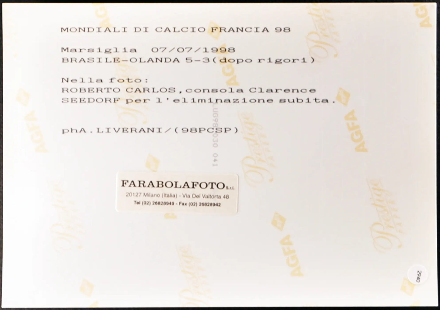 Roberto Carlos Seedorf Mondiali Francia 98 Ft 2940 - Stampa 20x15 cm - Farabola Stampa ai sali d'argento