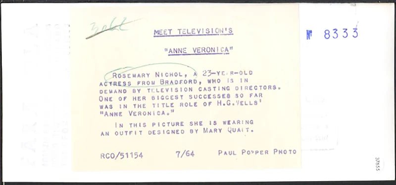 Rosemary Nichols 1964 Ft 37655 - Stampa 10x21,5 cm - Farabola Stampa ai sali d'argento