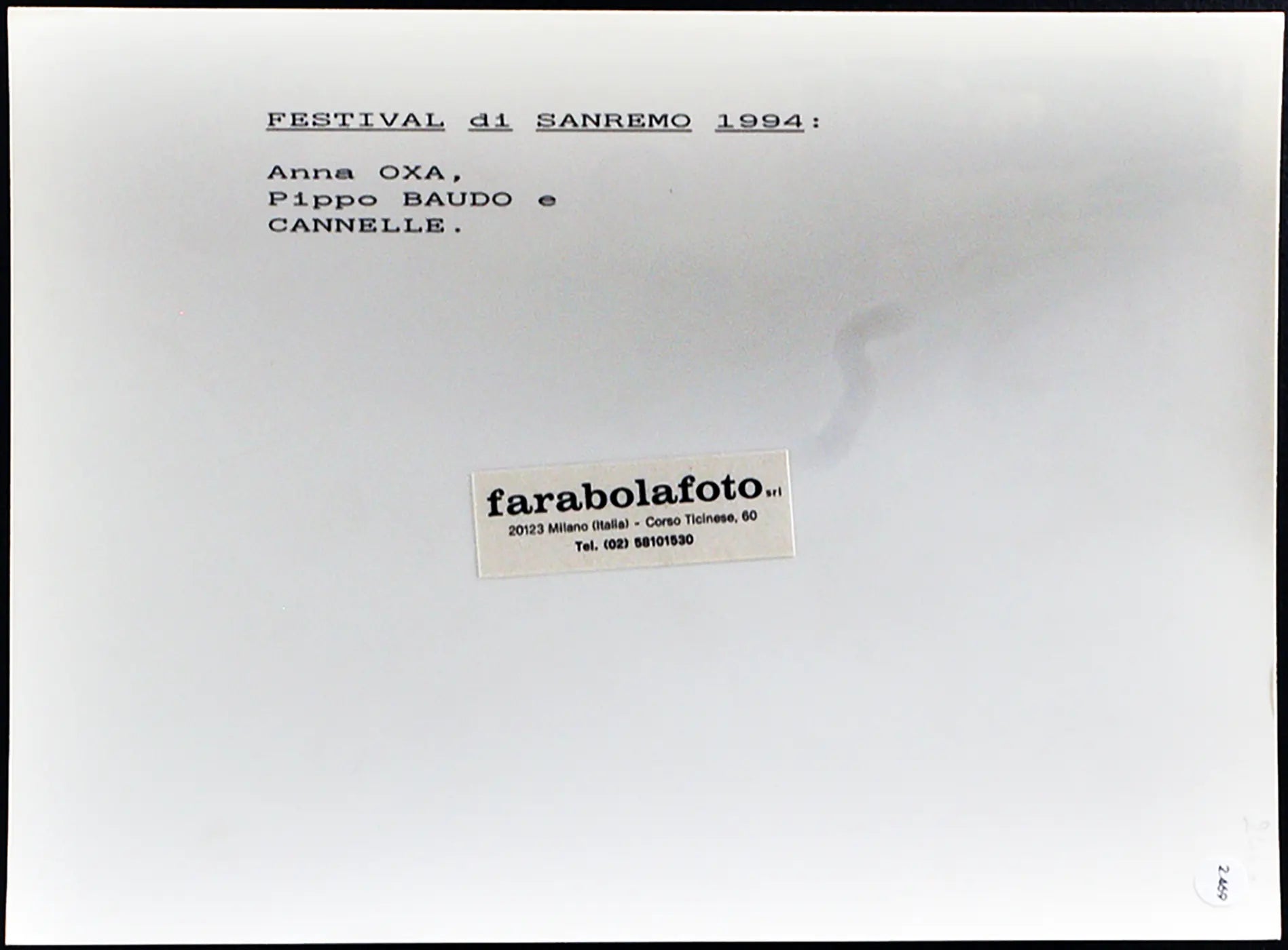 Sanremo 1994 Anna Oxa, Baudo e Cannelle Ft 2469 - Stampa 24x18 cm - Farabola Stampa ai sali d'argento