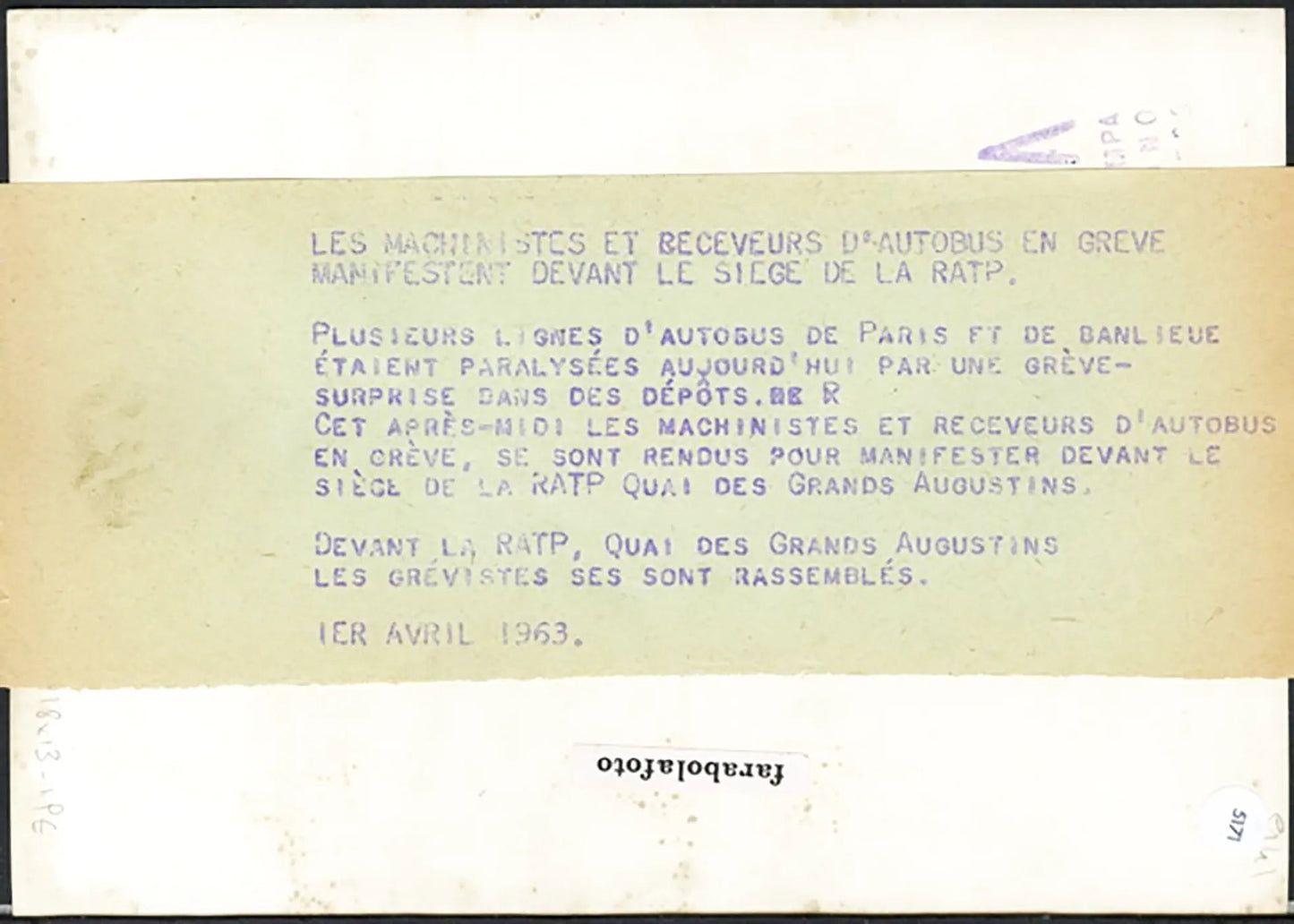 Sciopero dei trasporti a Parigi 1963 Ft 5171 - Stampa 18x13 cm - Farabola Stampa ai sali d'argento