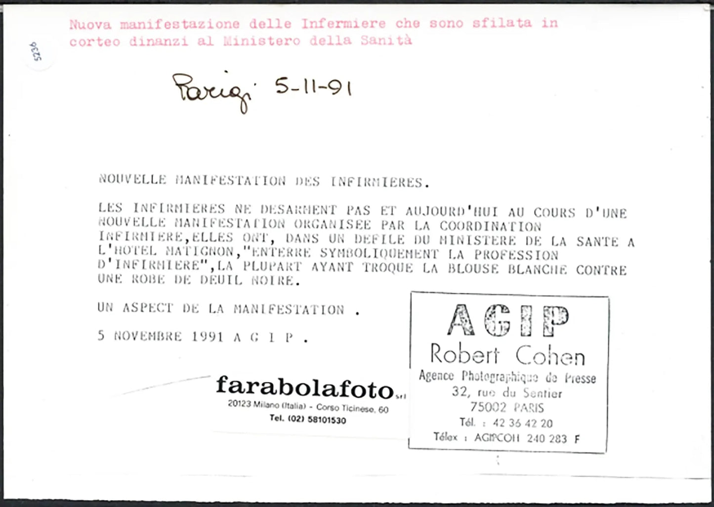Sciopero delle infermiere a Parigi 1991 Ft 5236 - Stampa 21x15 cm - Farabola Stampa ai sali d'argento