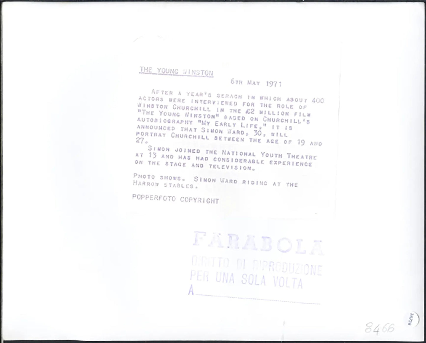 Simon Ward giovane Chruchill 1971 Ft 36738 - Stamp 21x27 cm - Farabola Stampa ai sali d'argento