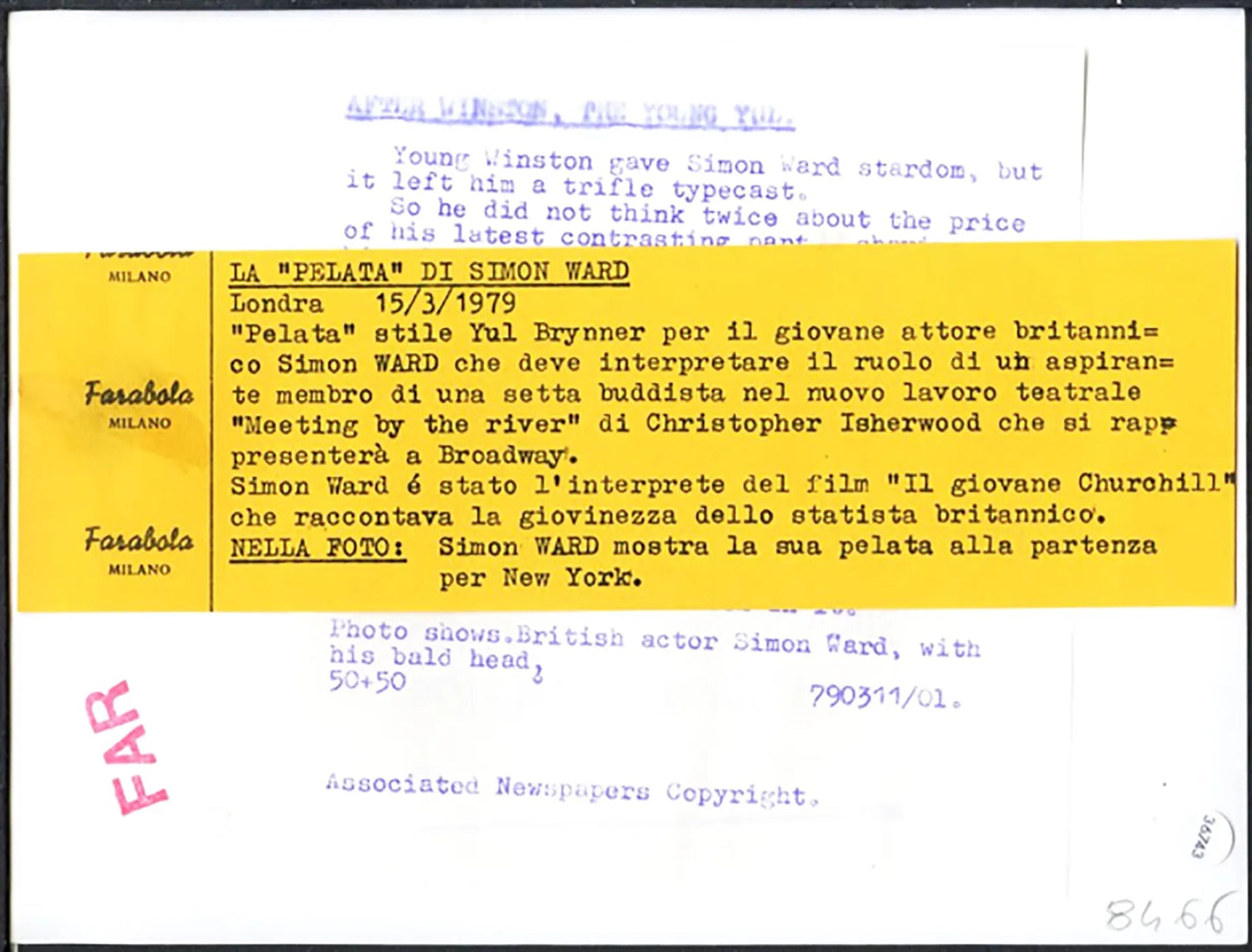 Simon Ward pelato 1979 Ft 36743 - Stampa 21x15 cm - Farabola Stampa ai sali d'argento