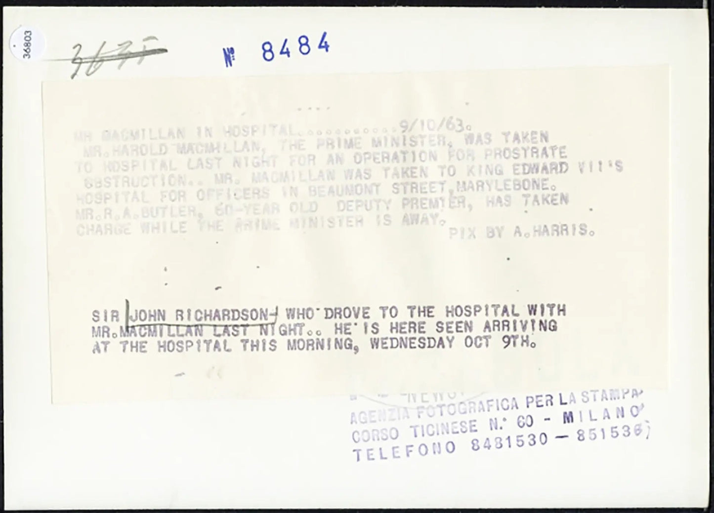 Sir John Richardson 1963 Ft 36803 - Stampa 13x18 cm - Farabola Stampa ai sali d'argento