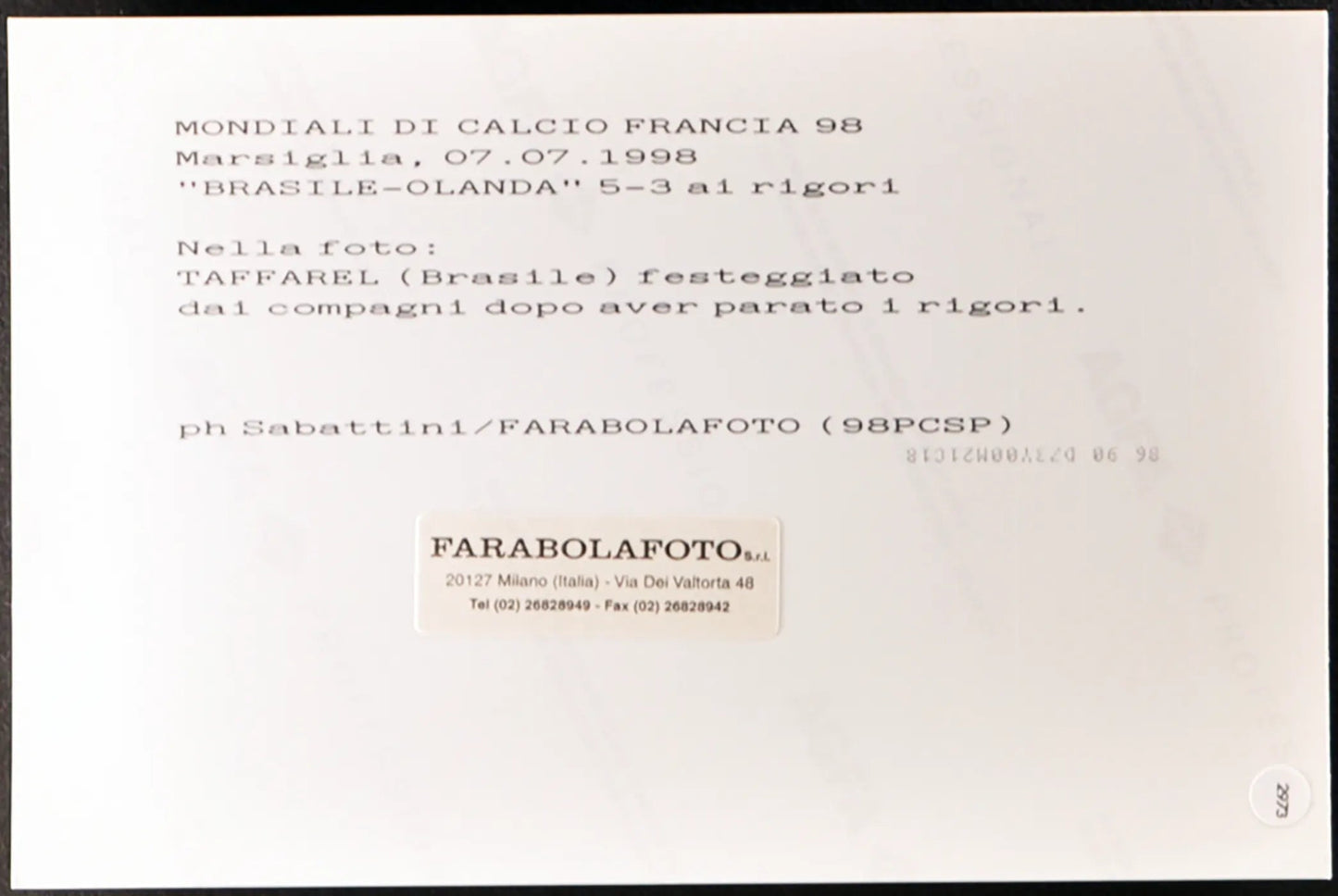 Taffarel Mondiali Francia 98 Ft 2973 - Stampa 20x15 cm - Farabola Stampa ai sali d'argento